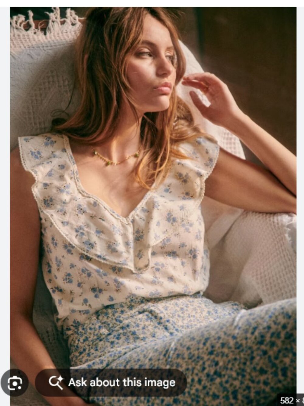 Sezane Gold Blouse Mini Fleurs Bleu